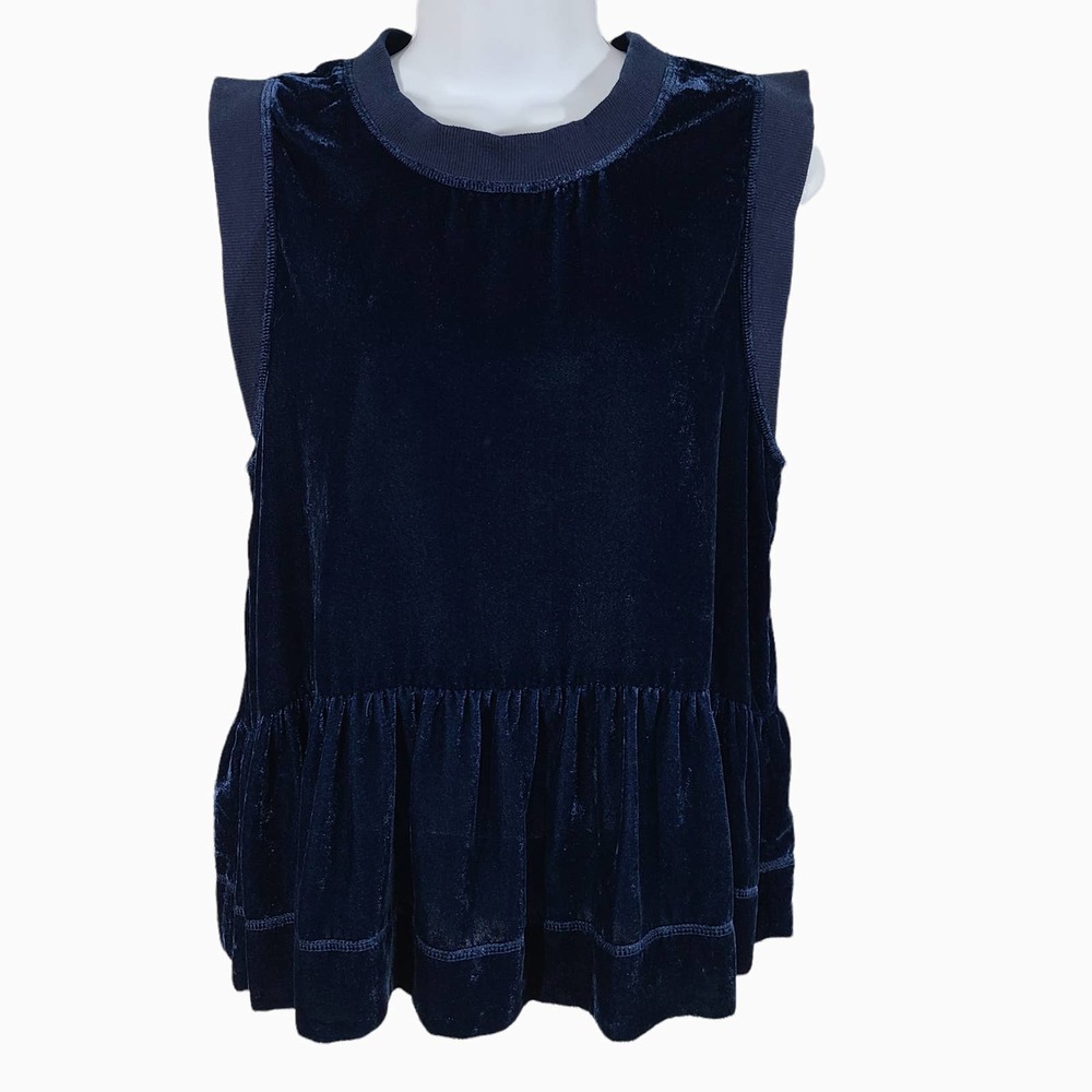 Flannel Australia Velvet Peplum Top Sleeveless Oversize Navy 2